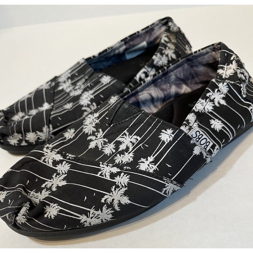 BOBS Skechers Plush Palm Tropics Women’s 8.5 Black White Slip On Beach Vacation